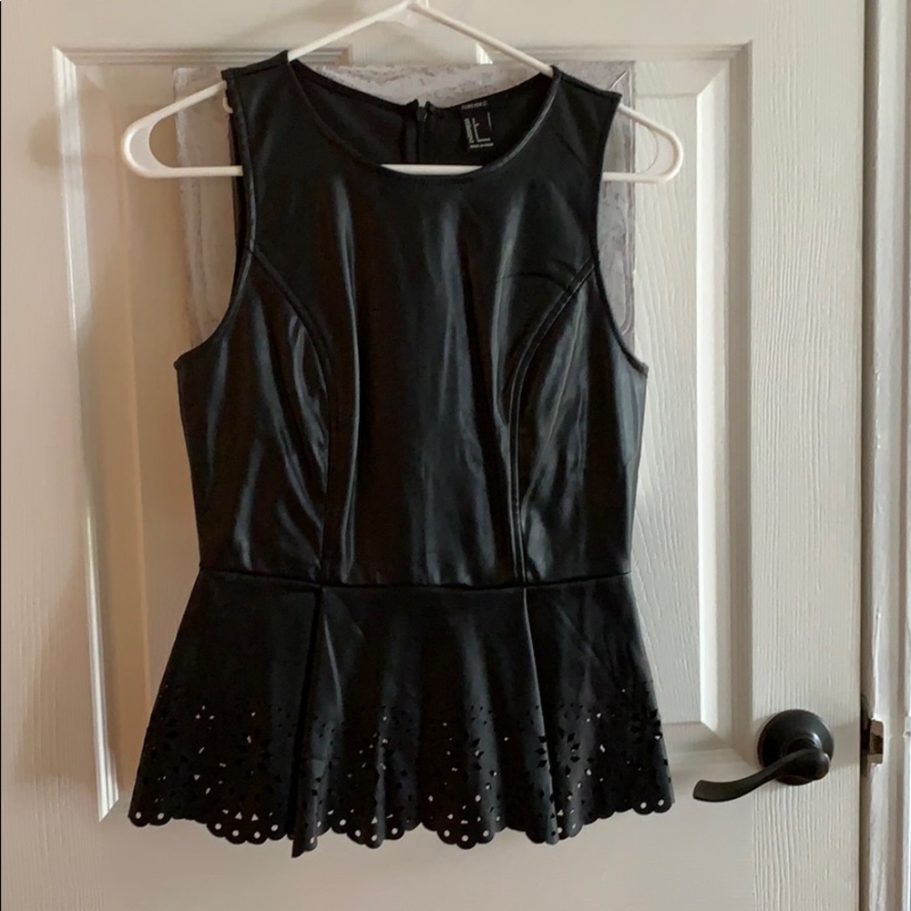 Peplum black leather shirt